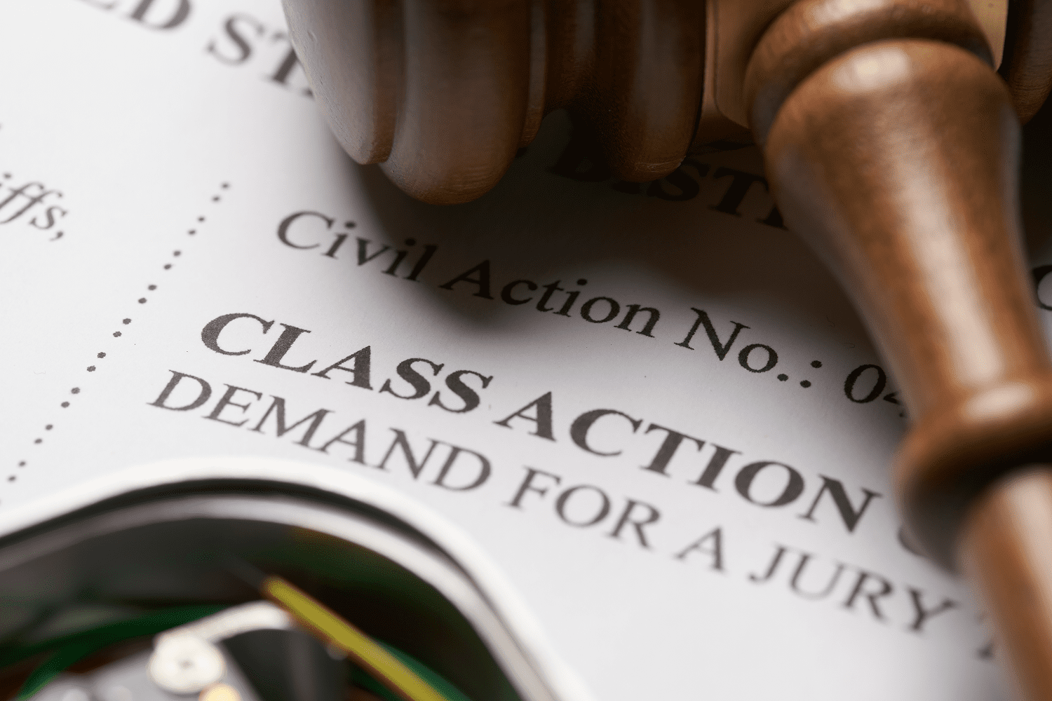 Gavel on class action lawsuit document