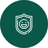 Smiling face inside shield icon
