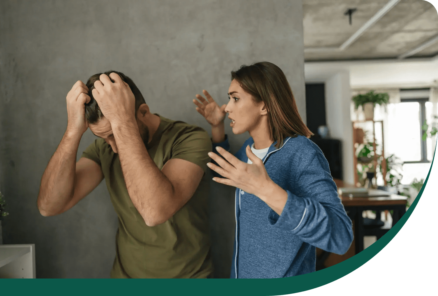 Woman angrily arguing with distressed man