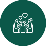 Two people sitting with hearts icon