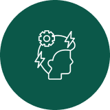 Head with gear and lightning bolts