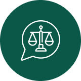 Legal chat icon with scales of justice