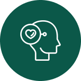 Mental health icon with heart in brain