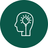Lightbulb inside human head icon