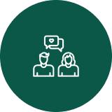Two people with heart chat icon